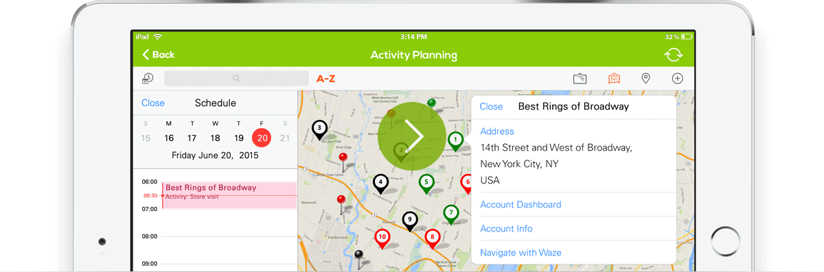 Mobile Route and activity planning with mobile merchandising software