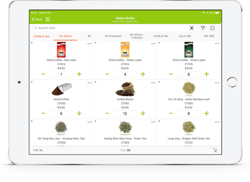 tablet showing b2b food mobile order taking