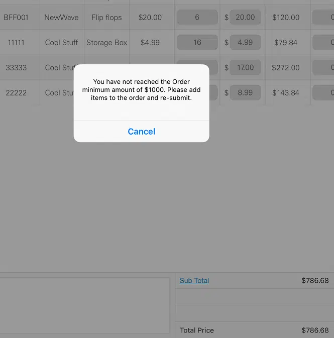 Notification on Cart